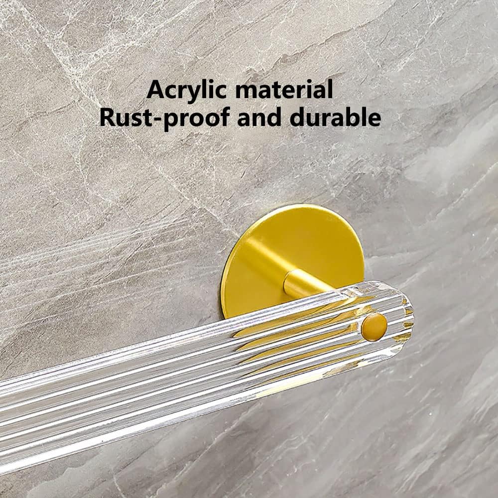 Towel Shelf Bar Acrylic Bath Hand Towel Bar Bathroom Wall Mounted Clear Acrylic Shower with Gold Base Lucite Restroom Wall Adhesive Drilled Mounted