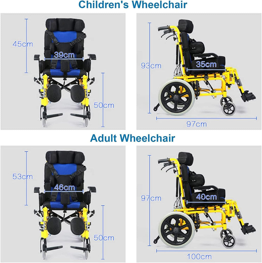 Mobile Cerebral Palsy Wheelchair for Children or Adults Lightweight Aluminum Alloy Reclining Wheelchair Adjustable Headrest Foldable Transport Wheel Chair Scooter for Handicap Driving Trolley (Color
