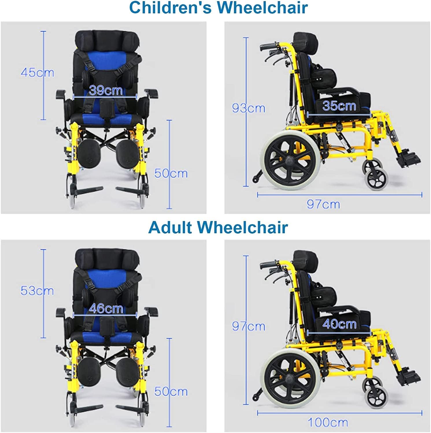 Mobile Cerebral Palsy Wheelchair for Children or Adults Lightweight Aluminum Alloy Reclining Wheelchair Adjustable Headrest Foldable Transport Wheel Chair Scooter for Handicap Driving Trolley (Color