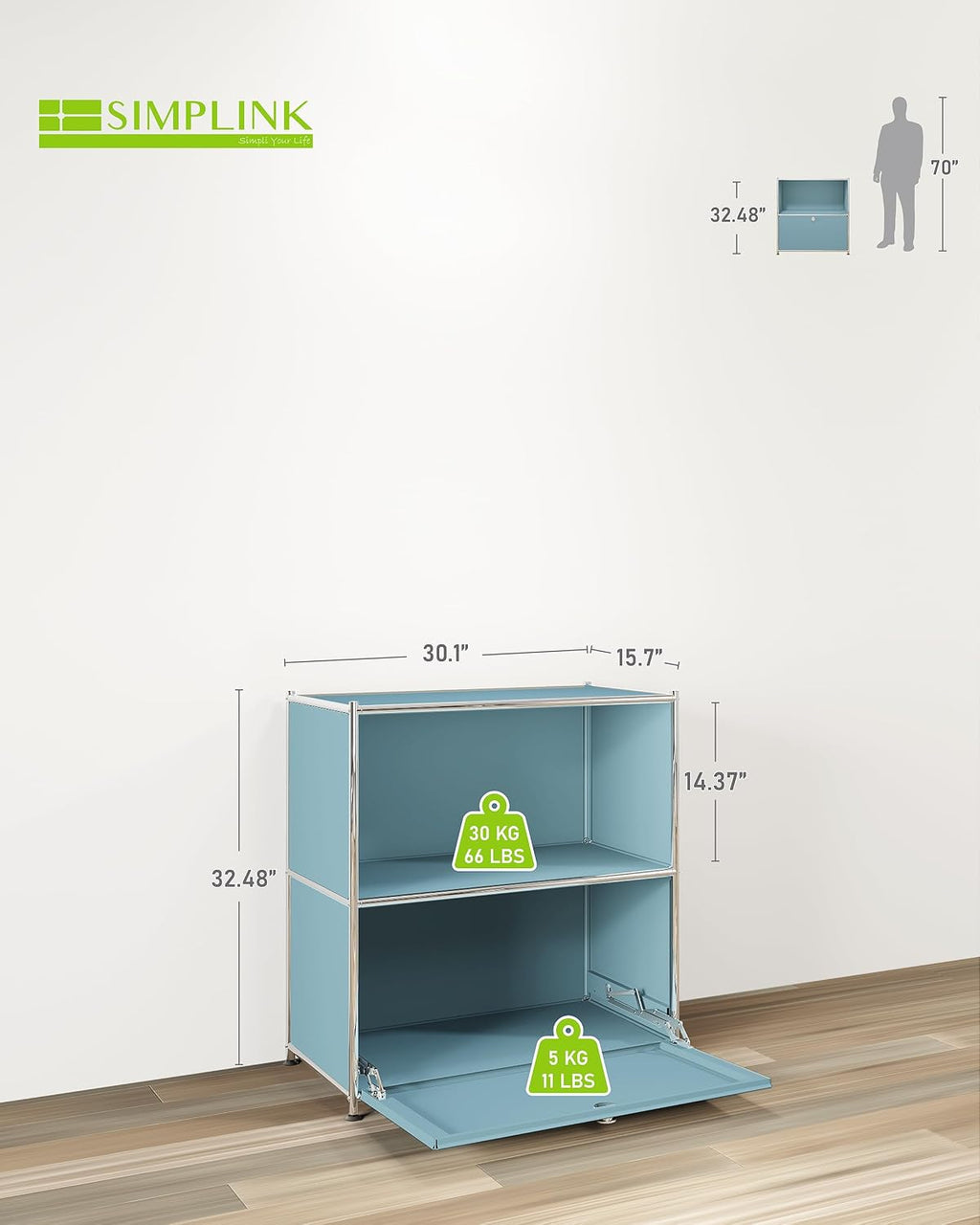 32.5-Inch Flip-Top Storage Cabinet with Detachable Wheels, Metal Side Table and Small Sideboard Cabinet for Living Room, Bedroom, Office, Orange