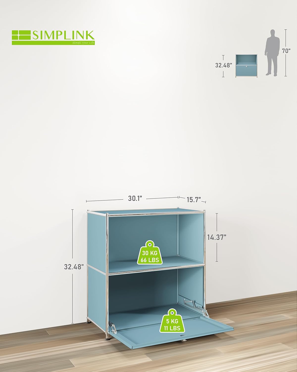 32.5-Inch Flip-Top Storage Cabinet with Detachable Wheels, Metal Side Table and Small Sideboard Cabinet for Living Room, Bedroom, Office, Orange