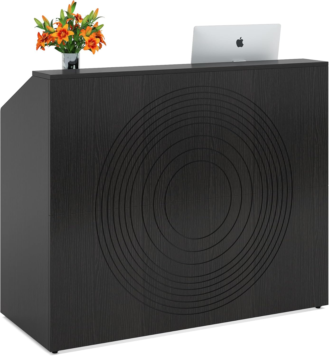 Tribesigns Reception Desk with Counter, Modern Front Desk Reception Room Table with Cable Grommet, 47 inch Retail Counter for Checkout, Lobby, Beauty Salon, Home Office Desk, Black