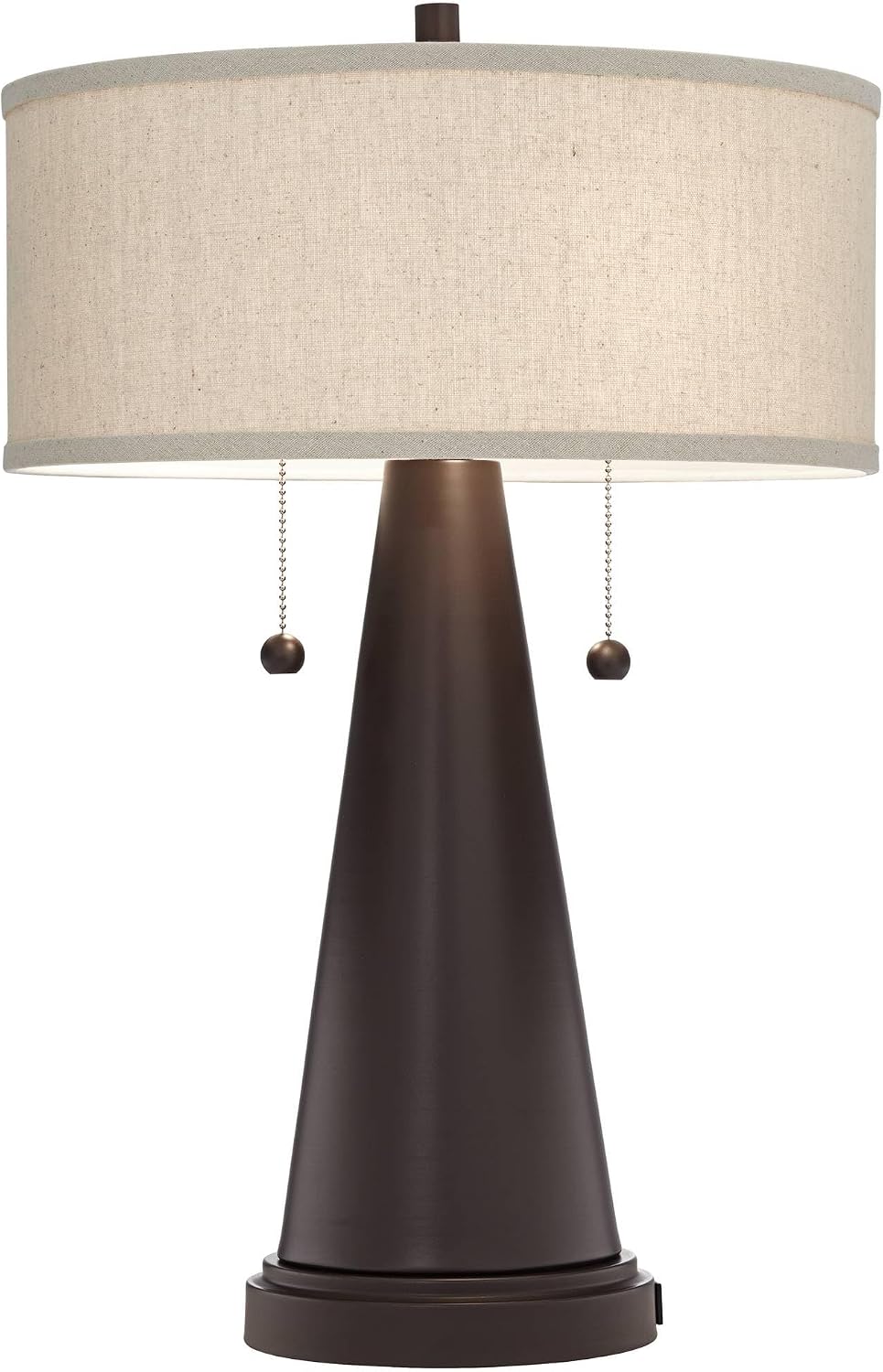Franklin Iron Works Craig 23' Tall Rustic Farmhouse Accent Set of 2 Table Lamps with USB Ports A+C Charging Bronze Metal Natural Drum Shade for Bedroom Living Room House Desk Bedside Nightstand