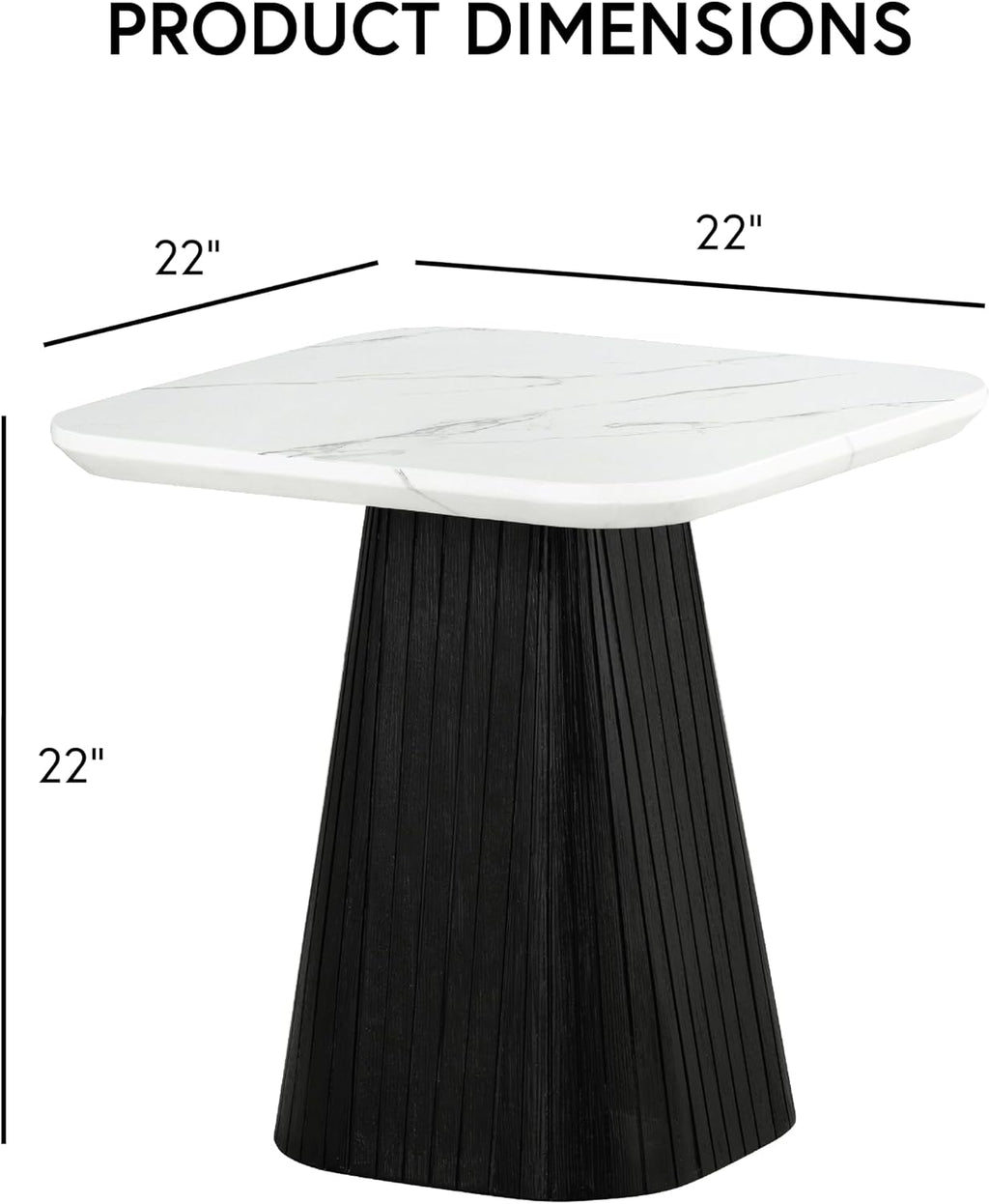 Furniture of America Coraly Modern 22-inch Square End Table with High Gloss Faux Marble Top and Fluted Pedestal Base, Wooden Nightstand for Small Space, Living Room, Home Office, Black and White