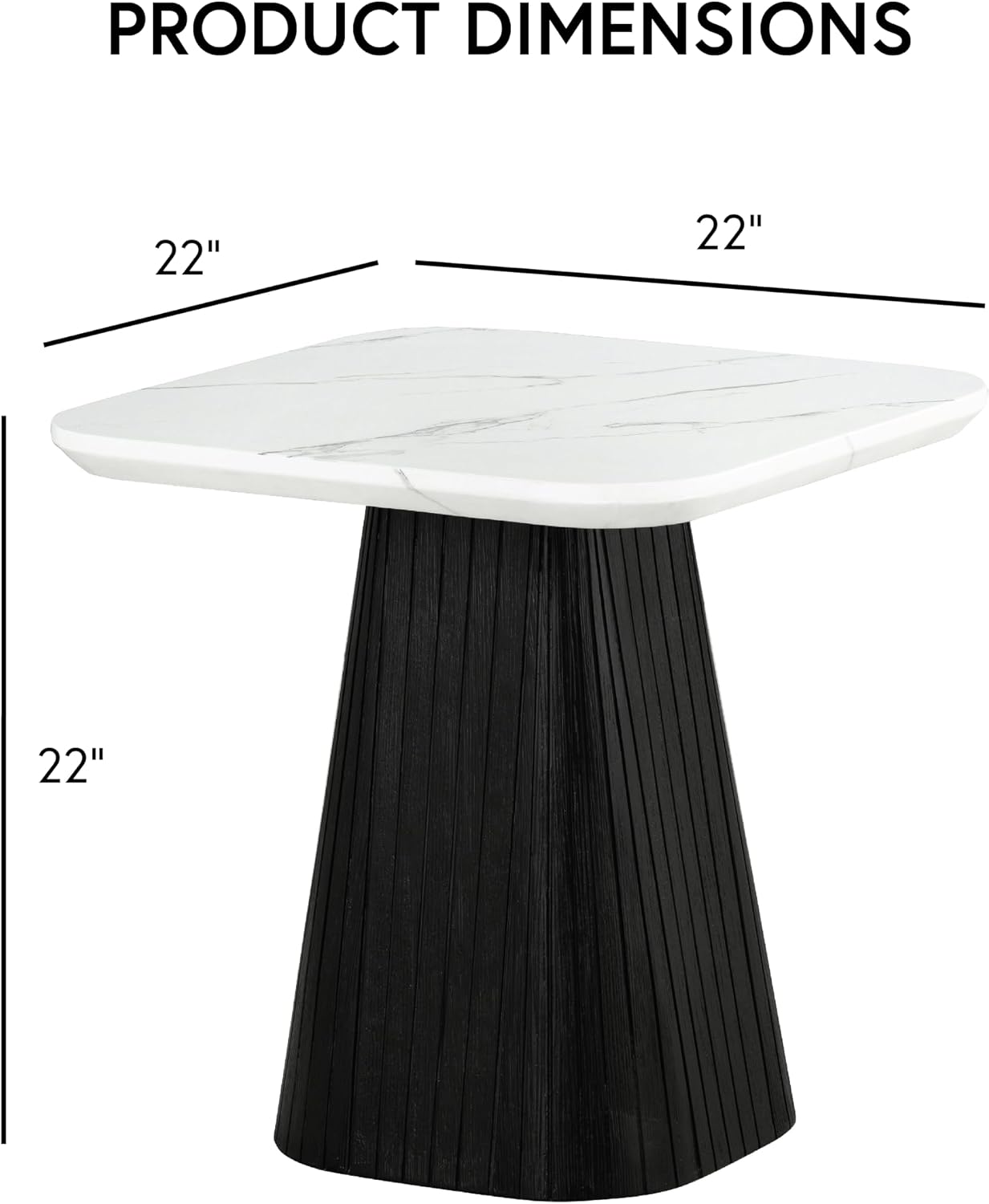 Furniture of America Coraly Modern 22-inch Square End Table with High Gloss Faux Marble Top and Fluted Pedestal Base, Wooden Nightstand for Small Space, Living Room, Home Office, Black and White