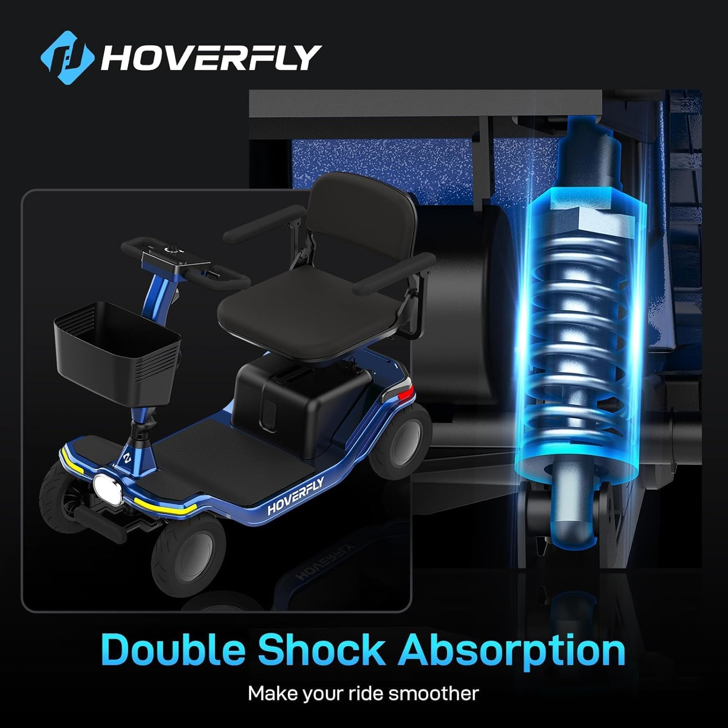 Hoverfly T5 Mobility Scooter for Seniors, Max 16.8-Mile Range & 5 mph, 3-Position Seat & Anti-slip Rear Wheel, Removed Battery & Quick Fold Design, Solid 9' Tire &330 lb Capacity, Ease of Assembly Red