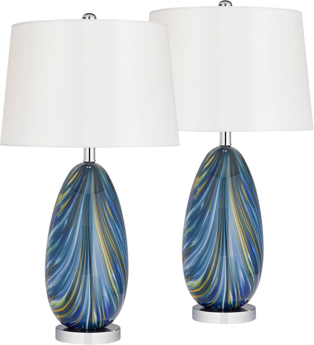 Possini Euro Design Pablo 27' Tall Modern Coastal Table Lamps Set of 2 Blue Art Glass White Shade Living Room Bedroom Bedside Nightstand House Office Home Kitchen Entryway Console (Colors May Vary)