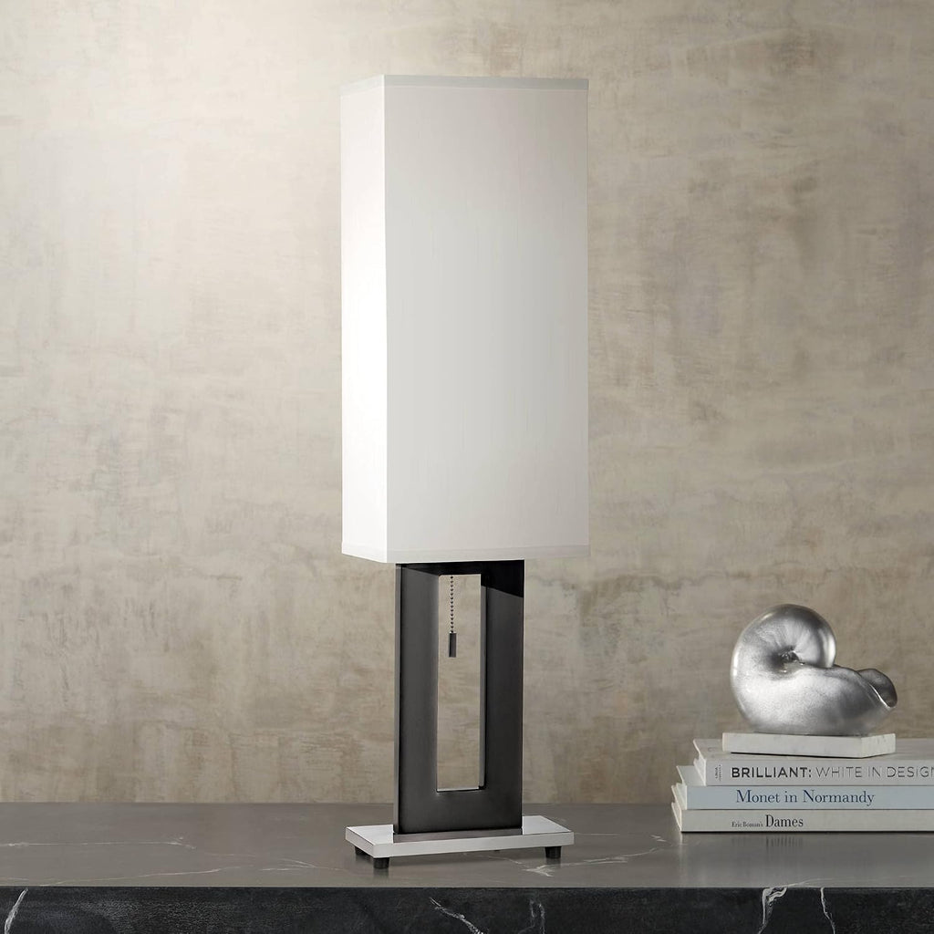 360 Lighting Floating Modern Table Lamps 30' Tall Set of 2 Black Metal Open Frame White Fabric Rectangular Box Shade for Bedroom Living Room House Home Bedside Nightstand Office Entryway