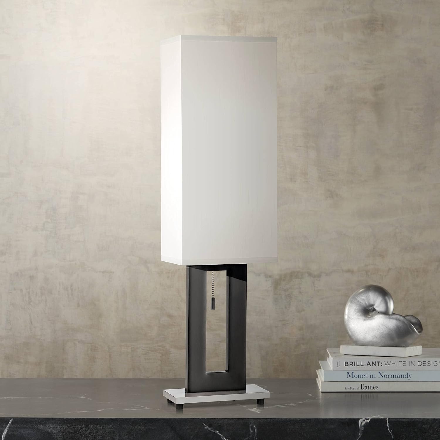 360 Lighting Floating Modern Table Lamps 30' Tall Set of 2 Black Metal Open Frame White Fabric Rectangular Box Shade for Bedroom Living Room House Home Bedside Nightstand Office Entryway