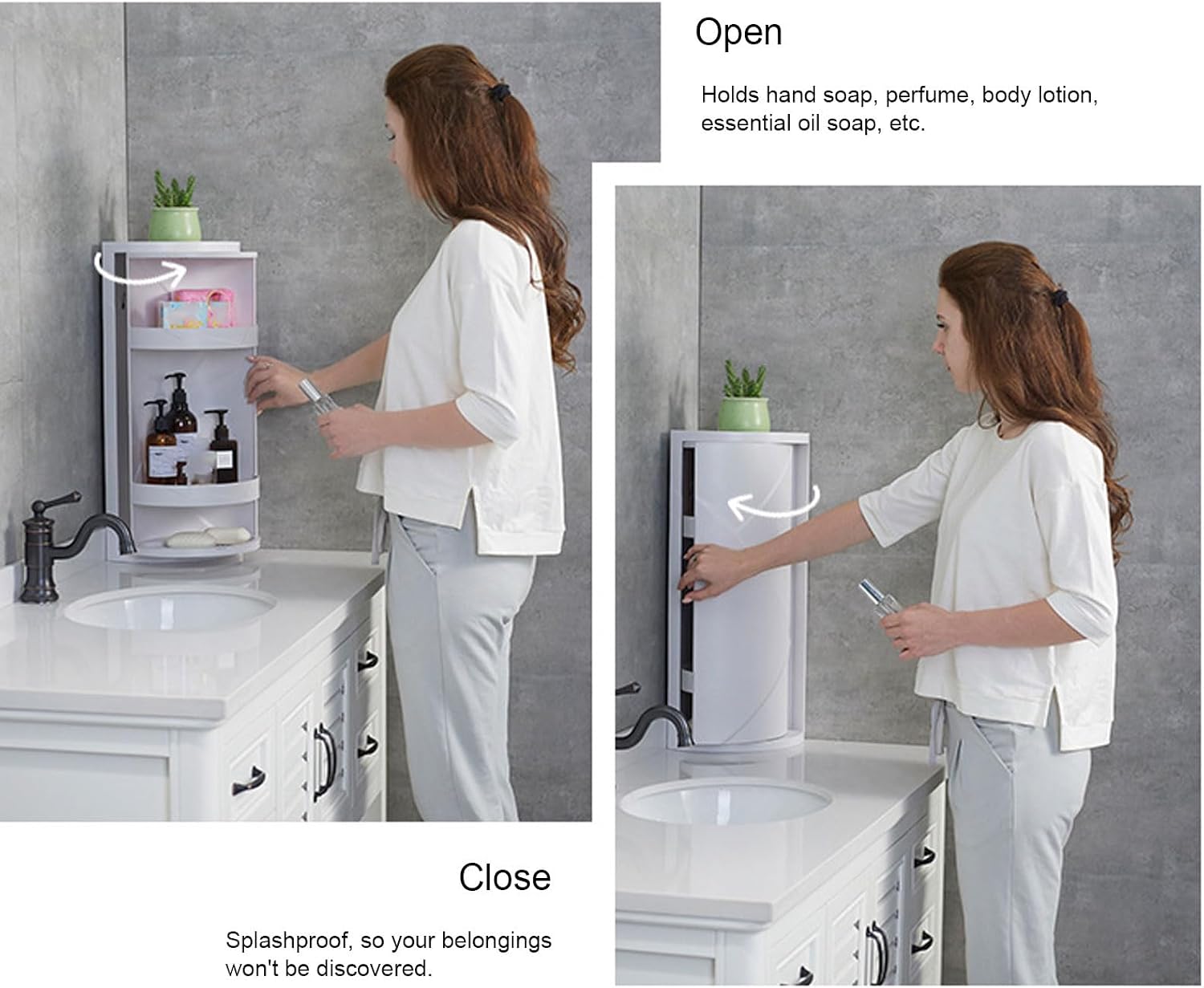 PP Bathroom Corner Shelf, 360 Degree Rotating, 2 Tier Cosmetic Storage Rack with Design, Proof, Spacious Countertop Organizer for Bedroom, Kitchen, and Bath (Grey)