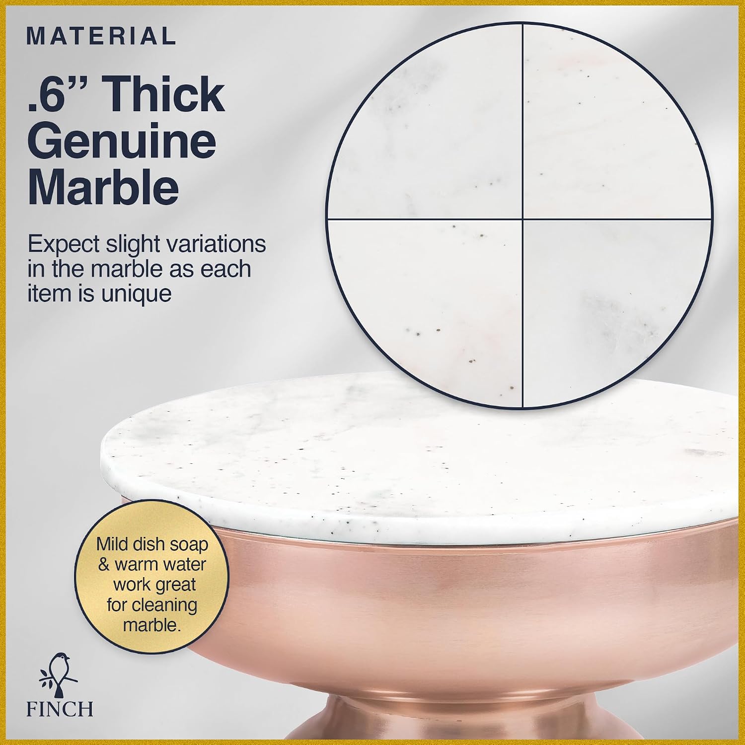 Click365 Adler Marble Accent Side Table, 16 Inch Round End Table with Hourglass Rose Gold Metal Base, Modern Nightstand or Bedside Table for Living Room or Bedroom, Ivory White & Rose Gold