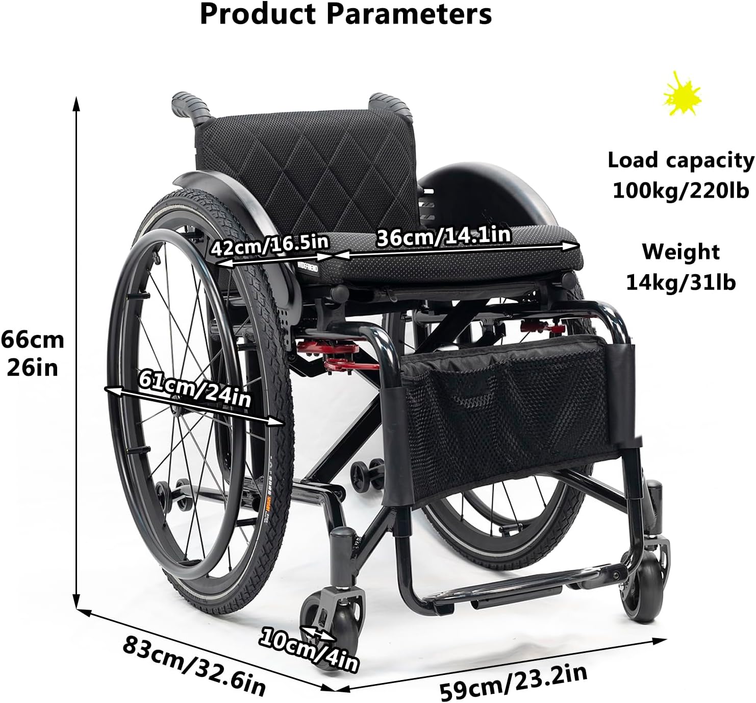 Lightweight Wheelchair,Durable Aluminum Alloy Wheelchair,Sports And Leisure Wheelchairs For Adults,Portable Folding Wheelchair,Self Propelled Wheelchair,220-Ib Weight Capacity(B-black,Seat width 36cm)