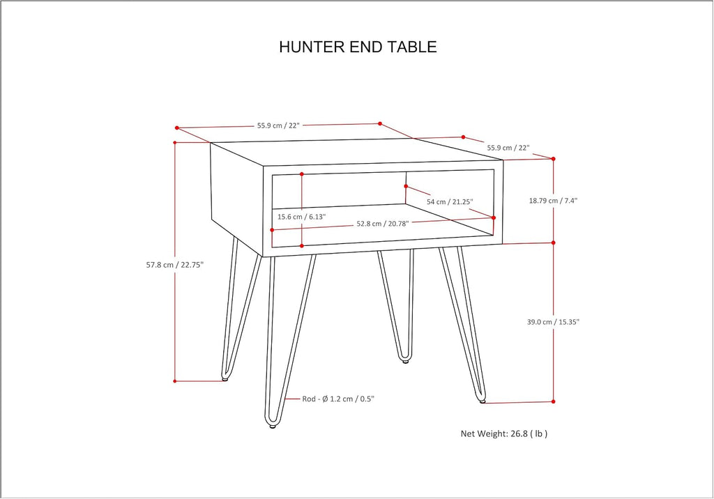 SIMPLIHOME Hunter End Table - 22 inch Wide Solid Mango Wood and Metal Square Accent Table with Open Storage Compartment and Hairpin Legs in Natural, Industrial Nightstand for Living Room or Bedroom