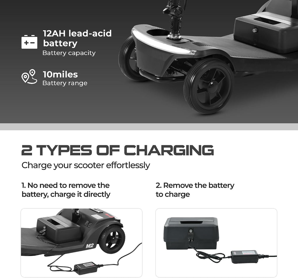 Mobility Scooters for Seniors & Adults 350 Lb Weight Foldable,All-Terrain 4-Wheel Powered Scooter,Lightweight Foldable Disability Electric Wheelchair,Front Rear Led Lights with Basket,Black