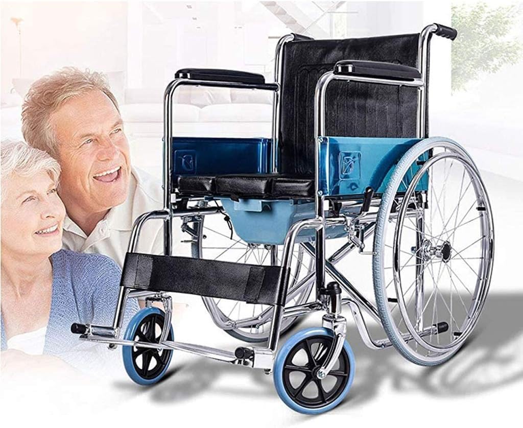 Wheelchair Folding Light, Self-Propelled with Toilet Adjustable Foot Pedal Pneumatic Tire Sturdy and Stable Elderly/Disabled Trolley Scooter,Portable