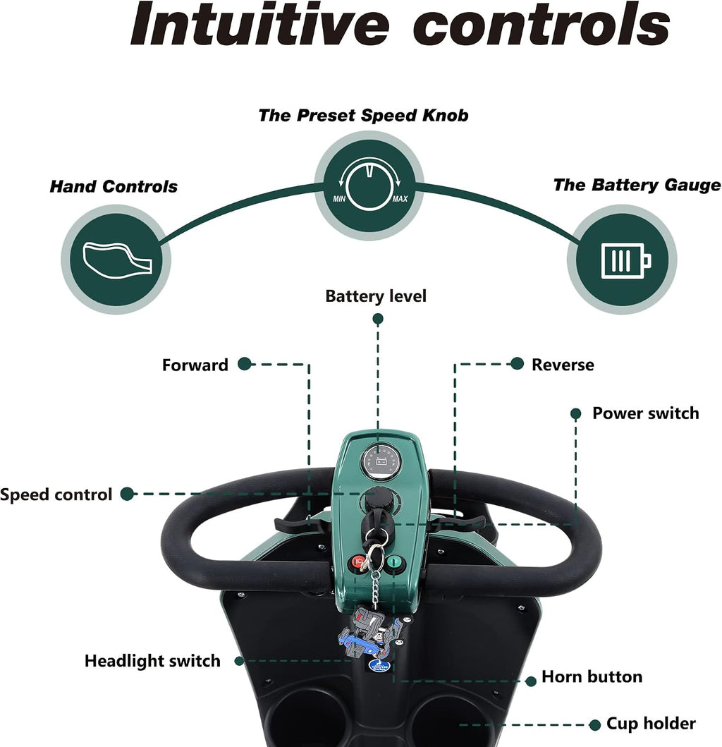 Metro Mobility 4 Wheel Folding Mobility Scooters for Seniors - 300 lbs Capacity Electric Mobility Scooter for Adults, Travel - Long Range Power Extended Battery & Freewheel Mechanism - Emerald