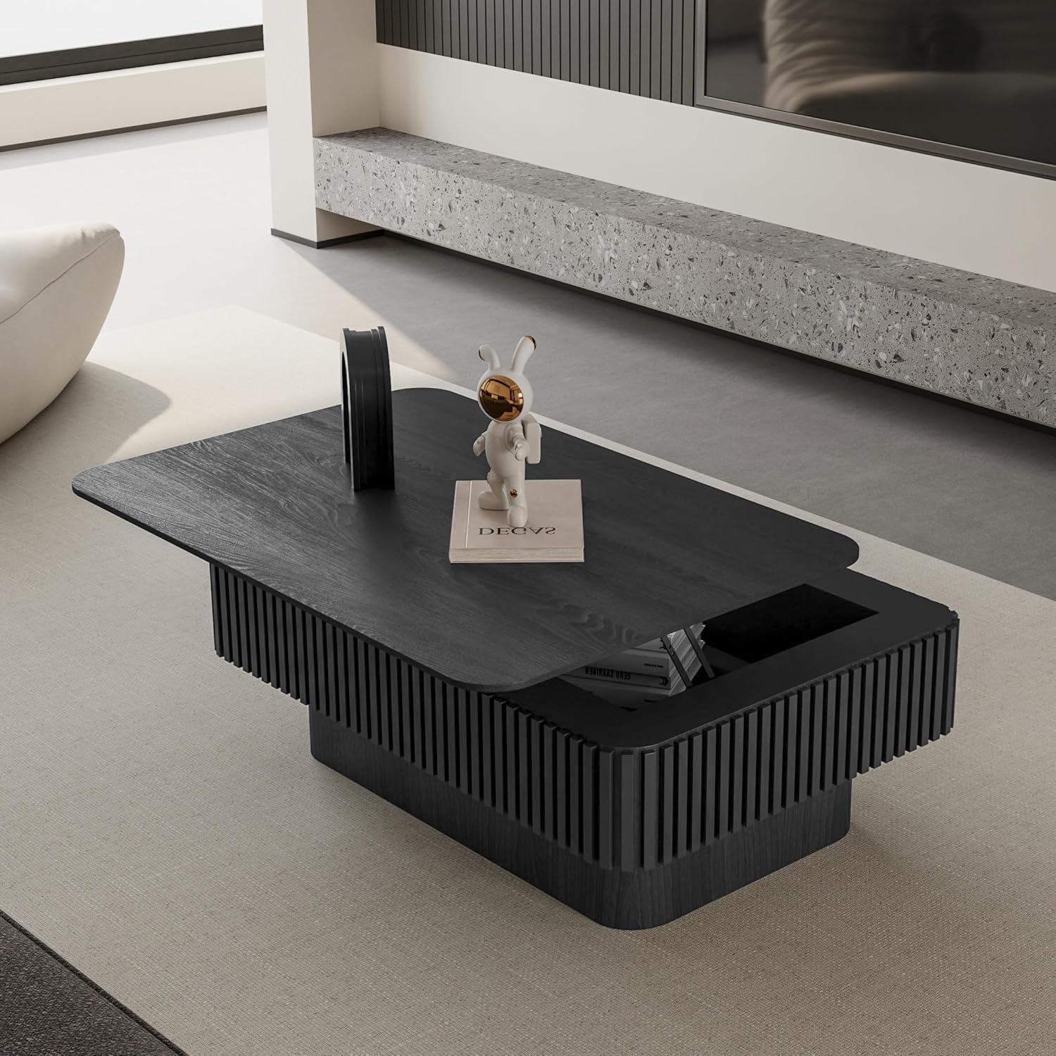 LKTART Lift Top Coffee Table for Living Room, Mid Century Modern Coffee Table with Hidden Storage, Solid Wood Veneered Rectangle Center Tea Table for Small Space Apartment (38.6''L×14''H-Black)