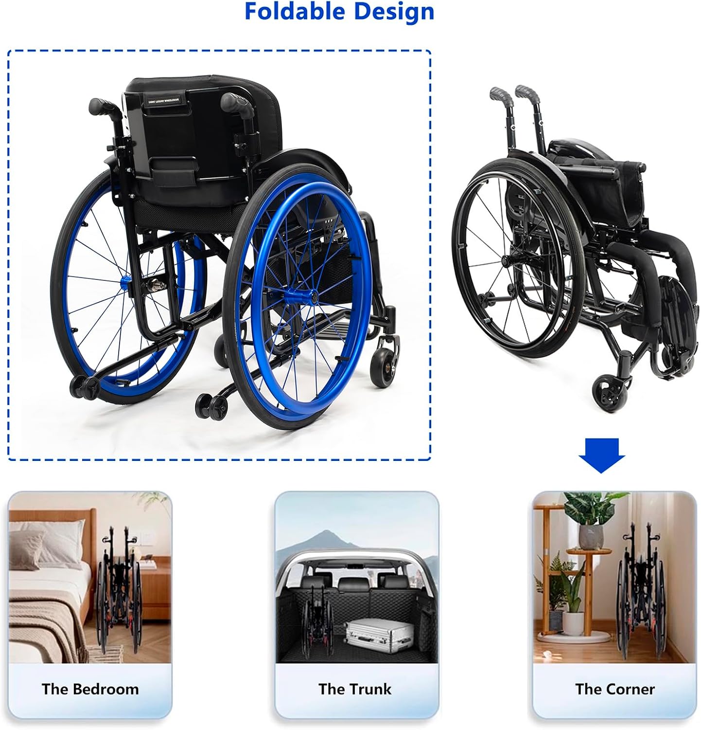 Wheelchair,Lightweight Sports Wheelchair,Foldable Wheelchair for Adult,Ergonomic Self-propelled Manual Wheelchairs,with 24-inch Wheels and Comfortable Cushions(Purple,Seat Width 36cm)