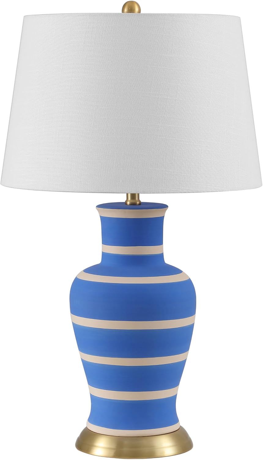 JONATHAN Y 29' Blue/Beige Traditional Ceramic Urn LED Table Lamp for Bedroom Decor, White Linen Drum Shade, Classic Nightstand Lamp for Living Room, LED Bulb Included (JYL4026L)