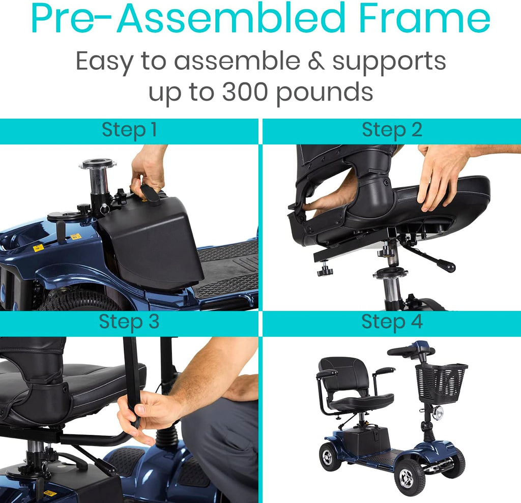 Vive Mobility Scooter (Series A) - 4 Wheel Electric Powered Wheelchair Mobile Device for Adults, Seniors - TSA Approved Wheel Chair, Compact, Travel - Long Range Battery, Shock Absorbing (Blue)