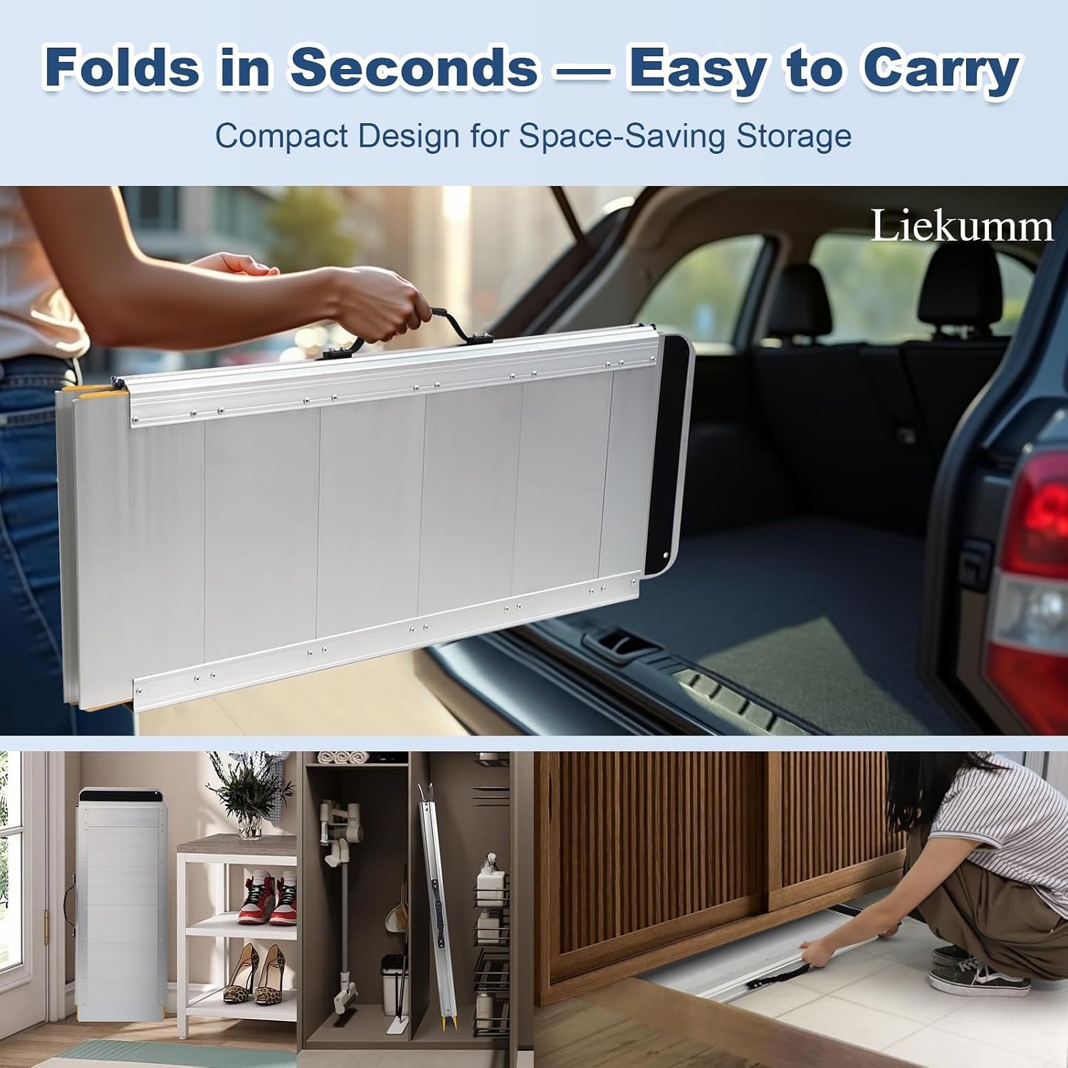 Accessible Portable Wheelchair Ramp-Lightweight Folding Ramp,Durable Aluminium,No Tools Required/Threshold/Kerbs/Wheelchair/Scooter/Disability,Easy to Store 72 * 60 * 4.5CM
