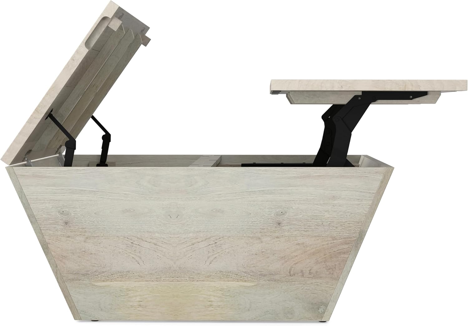 SIMPLIHOME Abba 36-inch Wide Solid Mango Modern Lift Top Square Coffee Table with Dual Lift Panels and 2 Storage Compartments in White Wash for Living Room