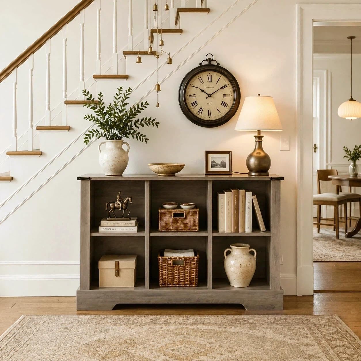 6 Cube Bookcase, Wooden Cube Storage Organizer Shelf, Grey Horizontal Book Shelf with LED Lights, Freestanding Display Cabinet for Living Room, Bedroom, Home Office