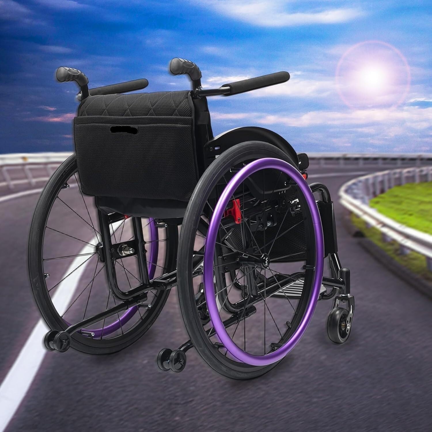 Sports Wheelchair For Adult,Lightweight Foldable All Terrain Sports Wheelchair,Self-propelled Manual Wheelchair With Handbrakes,Transport Wheelchairs With Anti-Tipper,for Teenagers, Adults, Seniors(Pu