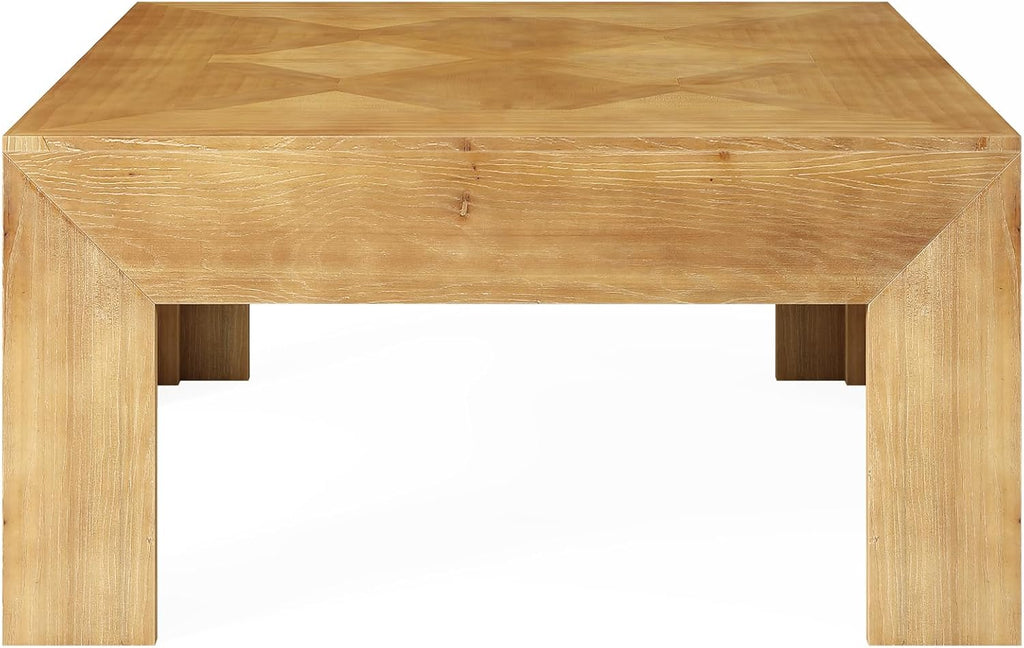 LITTLE TREE 39.4' Solid Wood Coffee Table, Square Coffee Table with Intricate Inlaid Top & Sturdy Legs, Rustic Center Tables for Living Room, Easy Assembly, Brown, 39.4' L x 39.4' W x 19.7' H