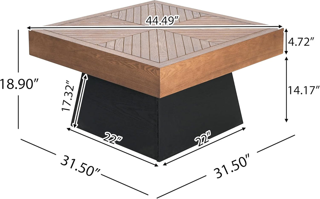 Christopher Knight Home Sami Mid Century Modern Coffee Table for Living Room Furniture/Apartment, Square Side Table with Wood Grain Top, Wooden End Table with Sturdy Pedestal Base, Black + Brown