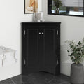 Knocbel 31.5' Height Corner Floor Storage Cabinet with Brushed Nickel Knobs, 2 Doors and Adjustable Shelves, Bathroom Pantry Corridor Free Standing Triangle Organizer Unit (Black)