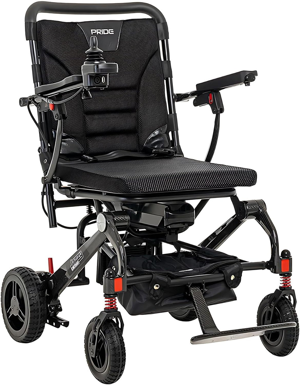 Pride Mobility Jazzy Carbon Power Chair - Electric Wheelchair for Adults, 300 Lbs Weight Capacity, 12 Ah Battery, Black, 17'x17' Black Foam Seat