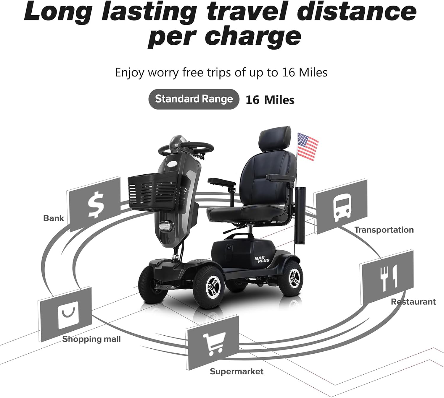 Mobility Scooters for Seniors & Adults 400 Lb Weight Foldable,All-Terrain Heavy Duty 4 Wheel Powered Scooter,Portable Disability Mobile Electric Wheelchair with Comfort Seat,15Miles,5MPH,Black