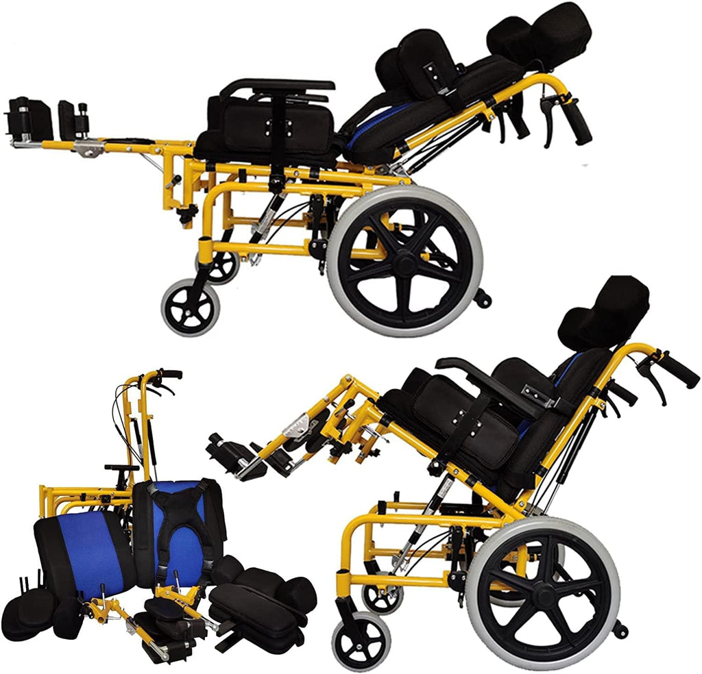 Mobile Cerebral Palsy Wheelchair for Children or Adults Lightweight Aluminum Alloy Reclining Wheelchair Adjustable Headrest Foldable Transport Wheel Chair Scooter for Handicap Driving Trolley (Color