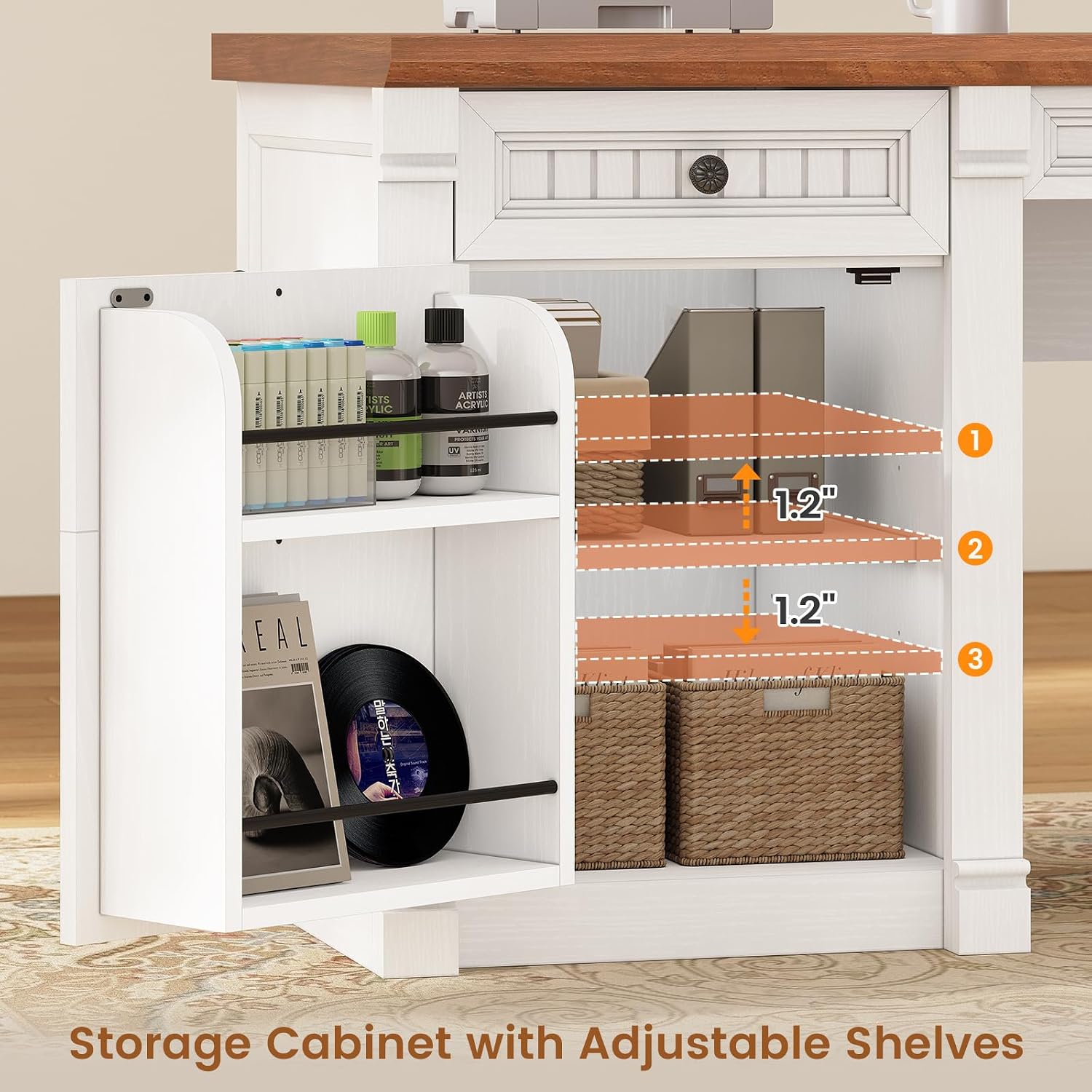 SEDETA L Shaped Desk with 4 Drawers, 67'x 67' Executive Home Office Desk with File Drawers & Storage Cabinet, Corner Computer Desk with Power Strip for Bedroom, Brown+White