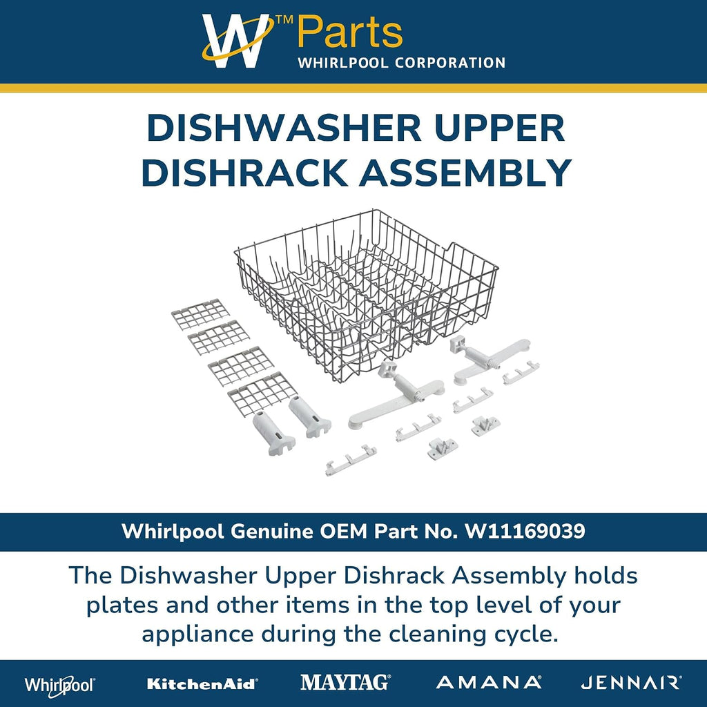 Whirlpool W11169039 Genuine OEM Dishwasher Upper Dishrack Assembly Replacement Part - Replaces 8539222, 8519572, 8519570, 8539223., and more