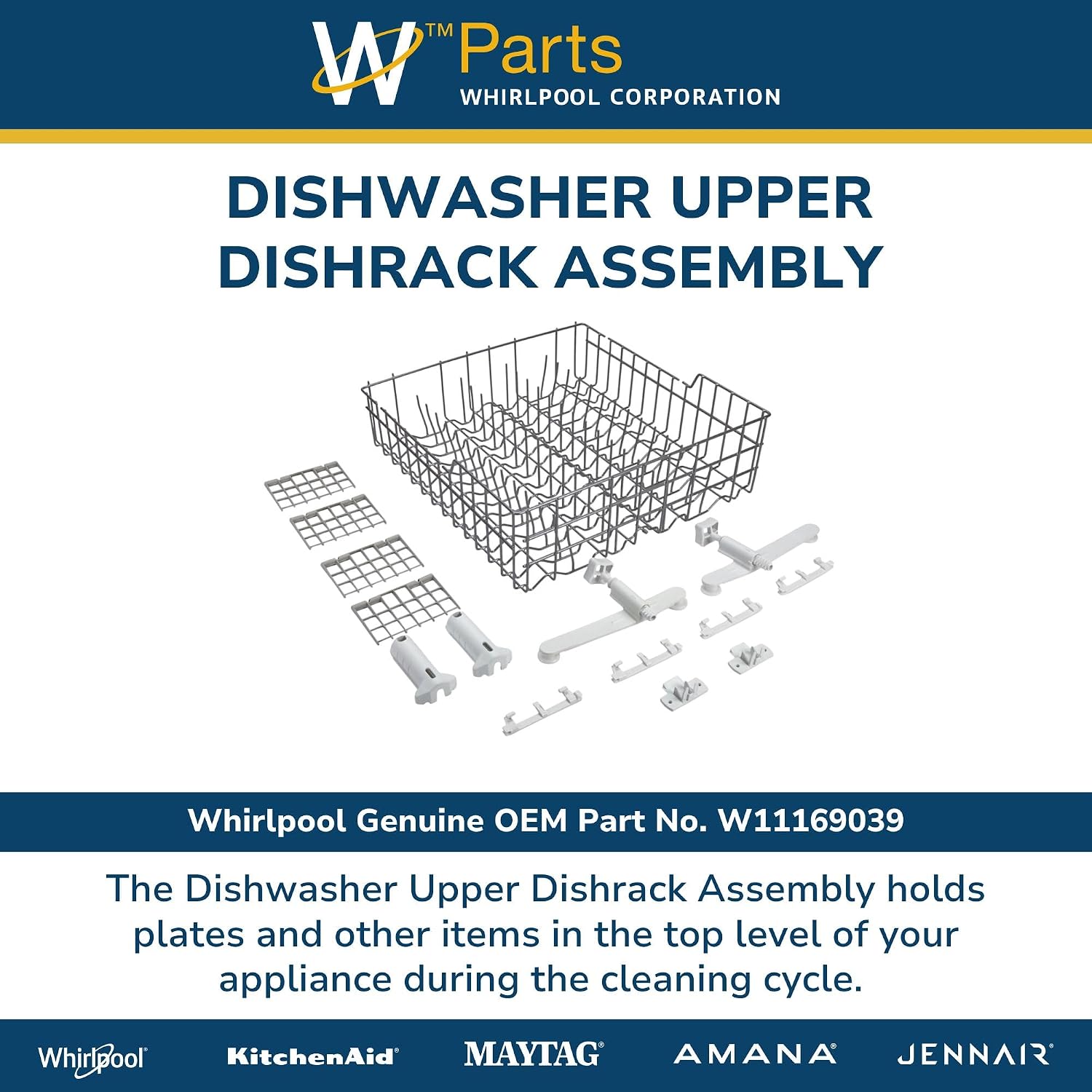 Whirlpool W11169039 Genuine OEM Dishwasher Upper Dishrack Assembly Replacement Part - Replaces 8539222, 8519572, 8519570, 8539223., and more