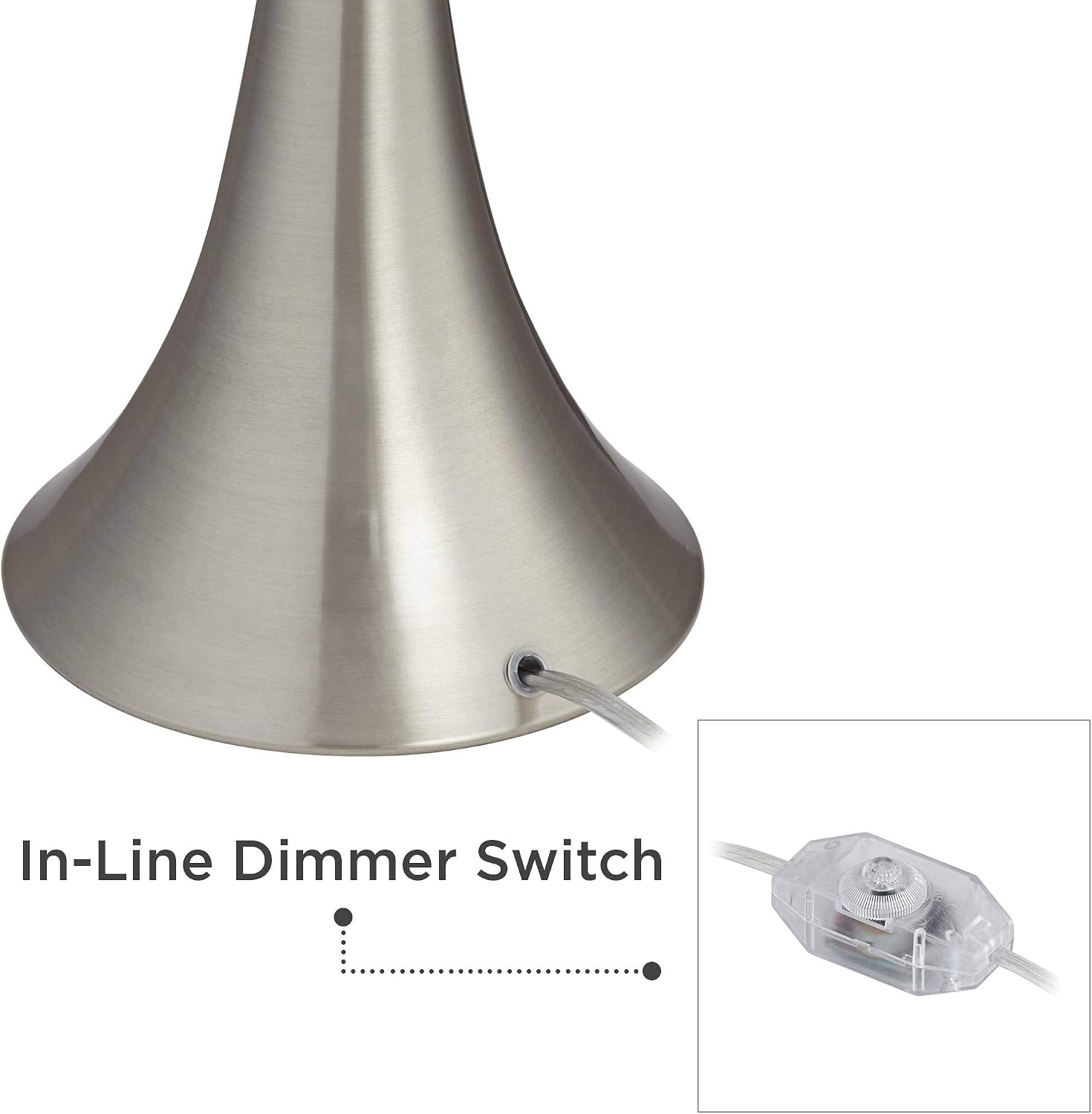 360 Lighting Gerson Modern Table Lamps 24' Tall Set of 2 with Dimmers Brushed Nickel Silver Metal LED White Drum Shade for Bedroom Living Room House Home Bedside Nightstand Office Family