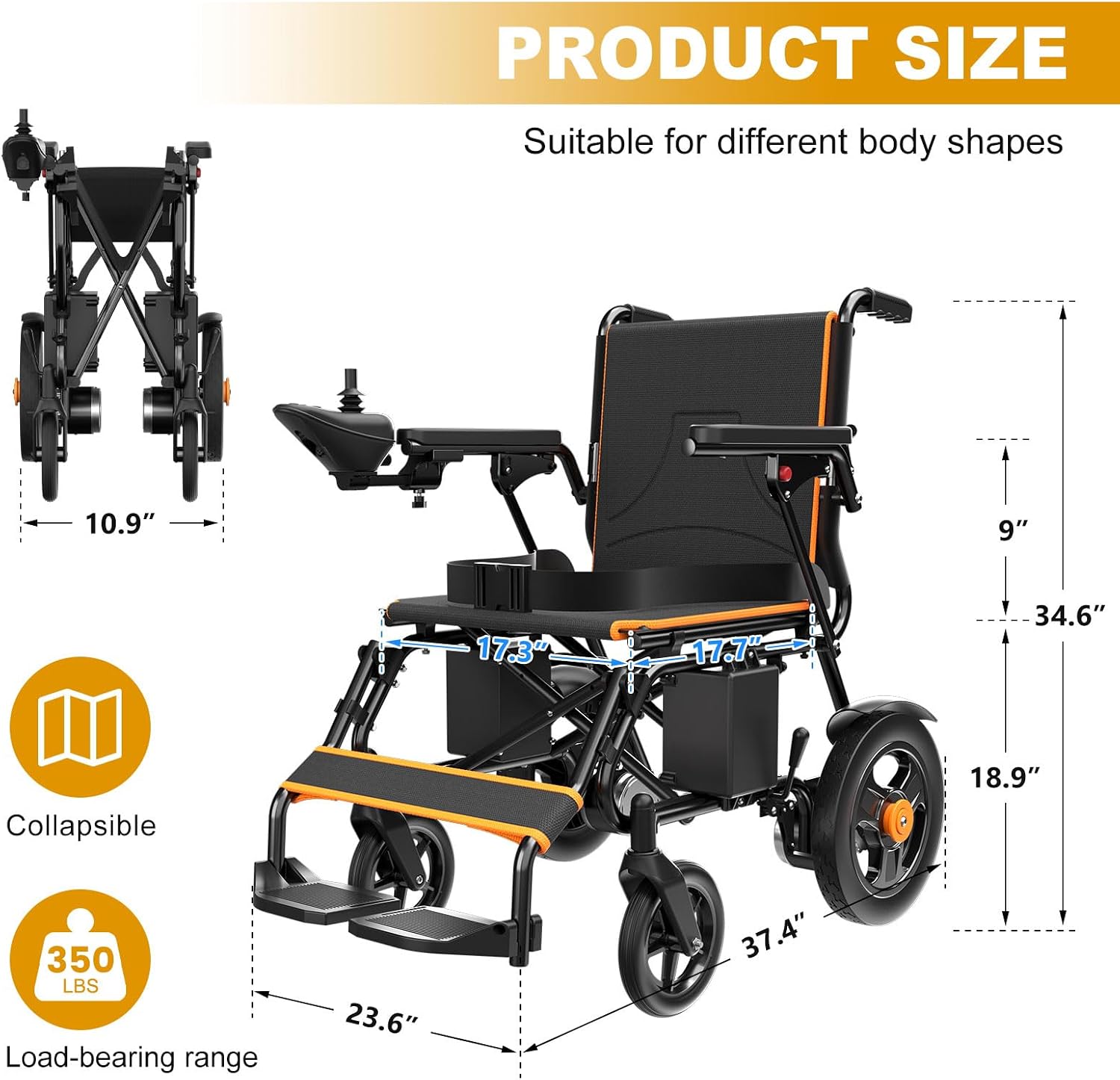 POWET Electric Wheelchairs for Adults, Foldable Lightweight Power Wheelchair, 500W Dual Motors, 15 Miles Longer Range, All Terrain Portable Motorized Wheelchair for Seniors Support 350 lbs