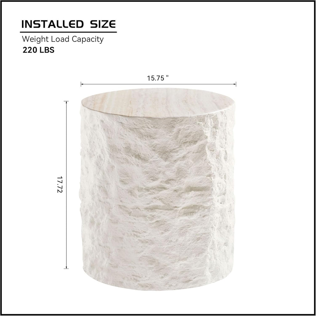 15.75' Modern Round Coffee Table, Accent End Table for Living Room, Faux Marble Stone Minimalist Side Table, Circle Center Table for Bedroom Apartment Office, No Need Assembly, Beige