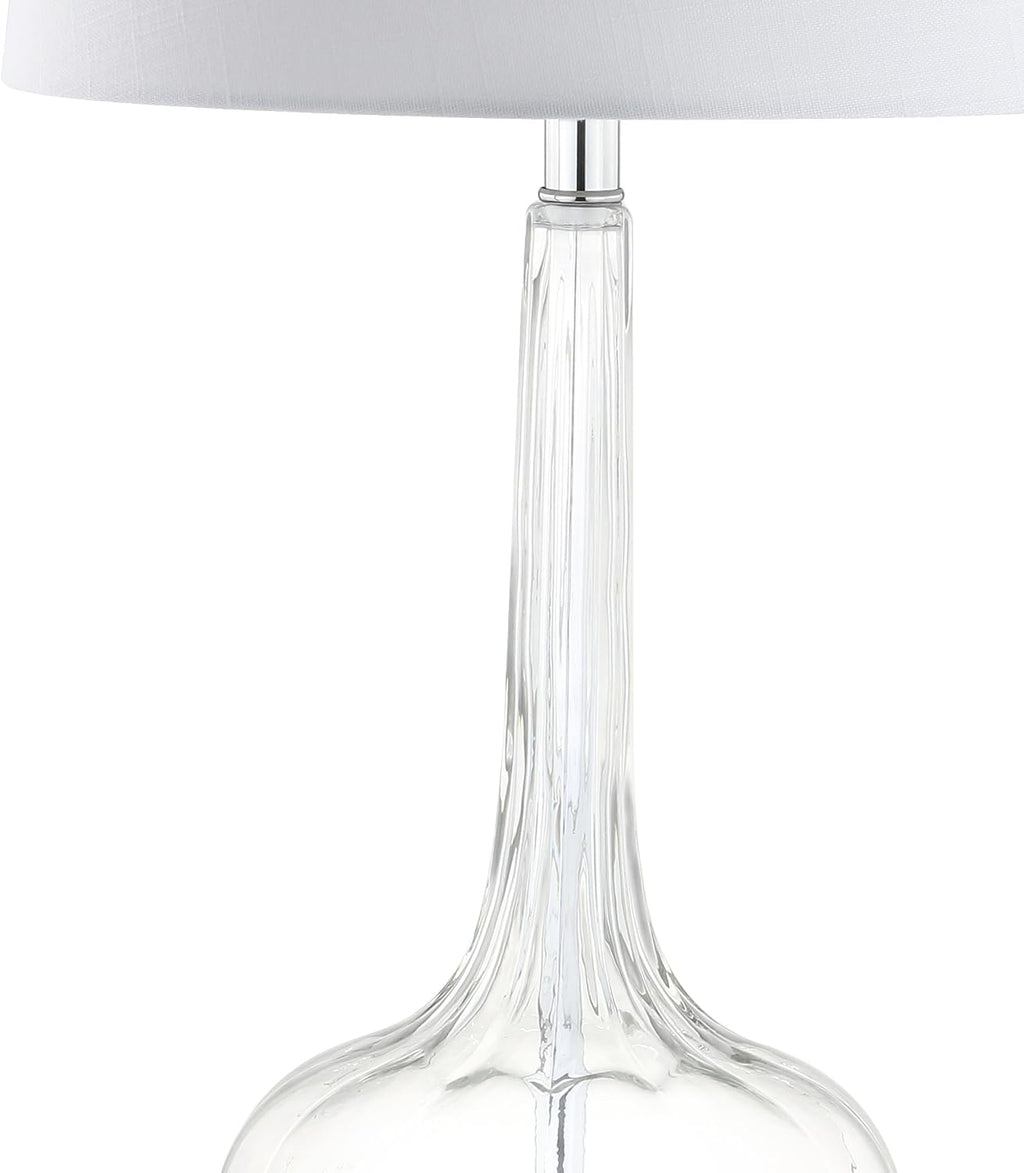 JONATHAN Y 28.5' Clear Glass Teardrop LED Table Lamp Set of 2 for Living Room Bedroom Nightstand, White Linen Shade Modern Transitional Bedside Desk Lamp (JYL1079C-SET2)