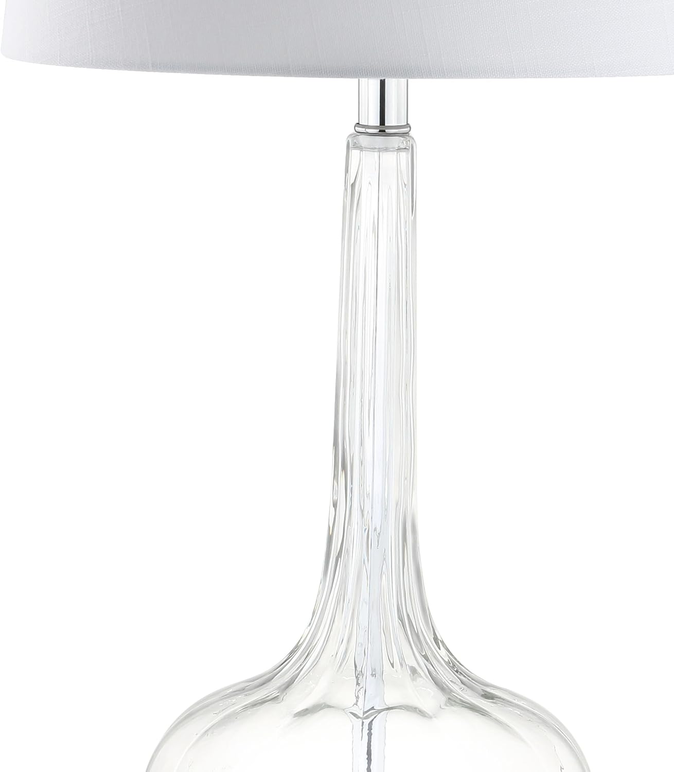 JONATHAN Y 28.5' Clear Glass Teardrop LED Table Lamp Set of 2 for Living Room Bedroom Nightstand, White Linen Shade Modern Transitional Bedside Desk Lamp (JYL1079C-SET2)