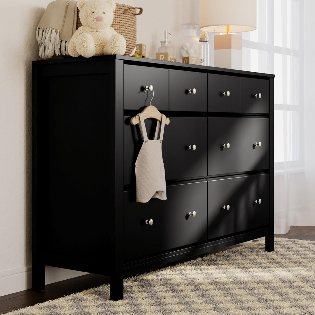 Storkcraft Horizon 6 Drawer Dresser (Black) – GREENGUARD Gold Certified Dresser for Nursery & Kids' Room, Modern Storage with Interlocking Drawer System
