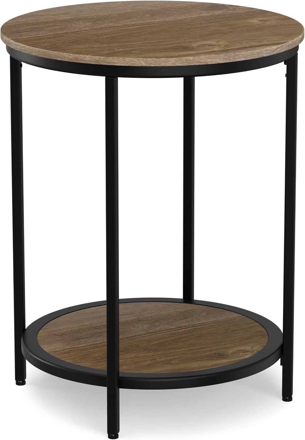 Small Round End Table for Living Room, Bed Side Table, Narrow Nightstand with Storage Shelf for Bedroom, Unique Rustic Telephone Table for Sofa Side, Distressed Brown Corner Table for Sofa Side