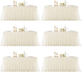 Ivory Fitted Tablecloth Rectangle 6 Foot Stretch Elastic Tulle Ruffle Tablecloths Rectangular Spandex Table Covers 6ft Birthday Baby Shower Party Wedding Table Cloths with Skirt 6Pack