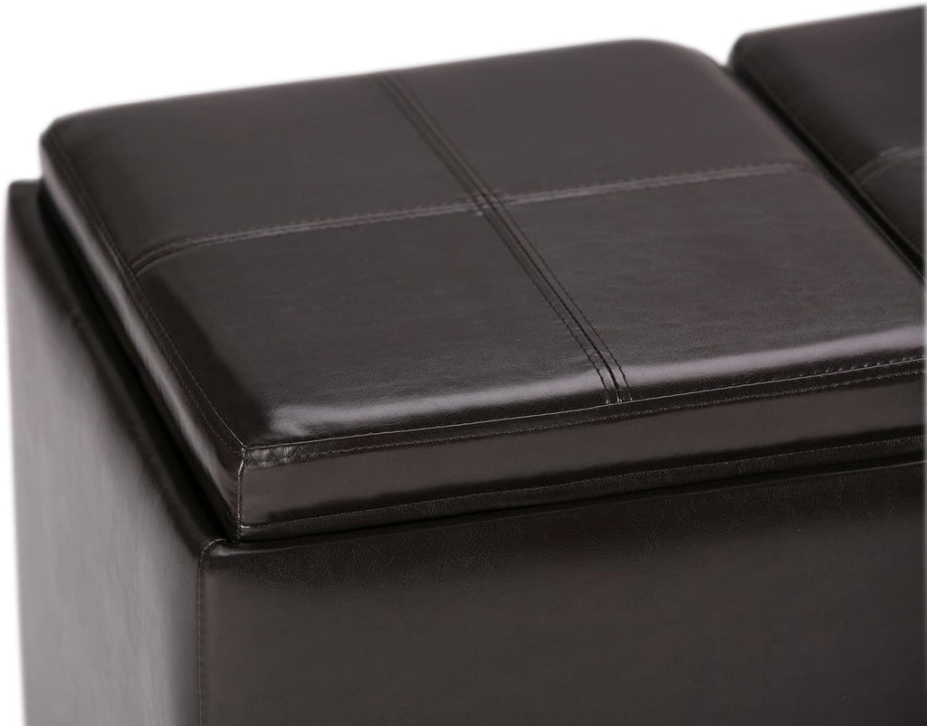 SIMPLIHOME Avalon Storage Ottoman - 42 inch Wide Upholstered Vegan Leather Rectangular Flip-Top Ottoman in Tanners Brown, Contemporary Coffee Table Ottoman for Living Room with Hidden Storage