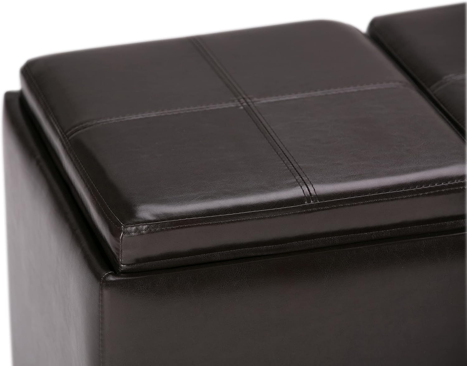 SIMPLIHOME Avalon Storage Ottoman - 42 inch Wide Upholstered Vegan Leather Rectangular Flip-Top Ottoman in Tanners Brown, Contemporary Coffee Table Ottoman for Living Room with Hidden Storage