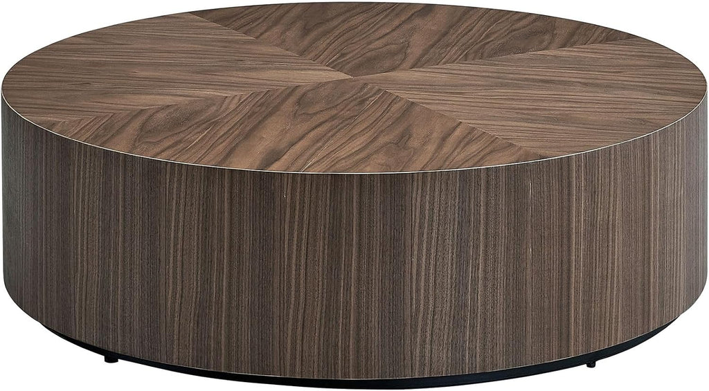 WILLIAMSPACE 35.43' Round Coffee Table for Living Room, Modern Wooden Drum Coffee Table Circle Center Table Side Table End Table for Apartment Office, No Need Assembly (Walnut)