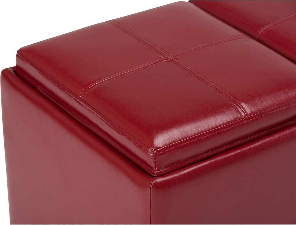 SIMPLIHOME Avalon Storage Ottoman - 42 inch Wide Upholstered Vegan Leather Rectangular Flip-Top Ottoman in Red, Contemporary Coffee Table Ottoman for Living Room with Hidden Storage