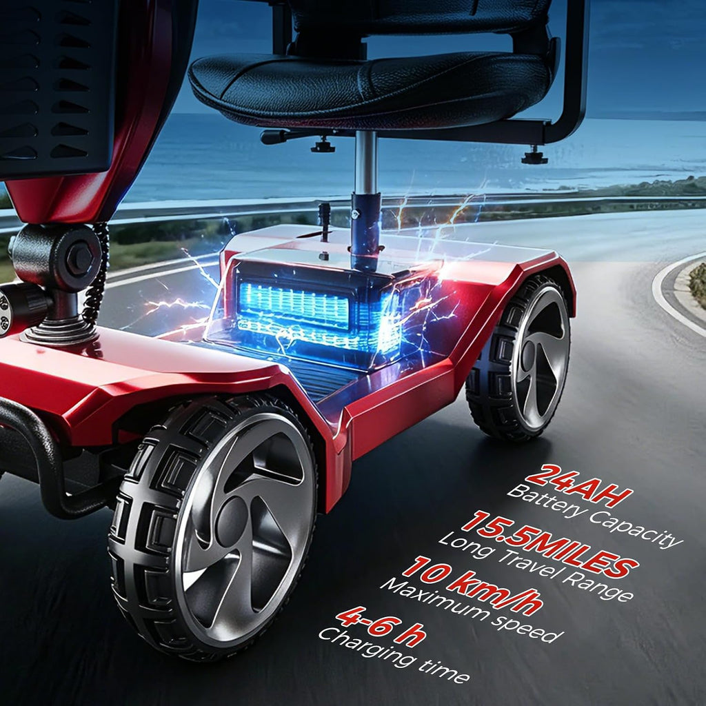 HomyKing Mobility Scooters for Seniors, 4 Wheel Foldable Mobility Scooters for Adults, Folding Travel Mobility Scooter with Seat, Electric Wheelchair, Powered Lightweight Motorized Scooter - Red